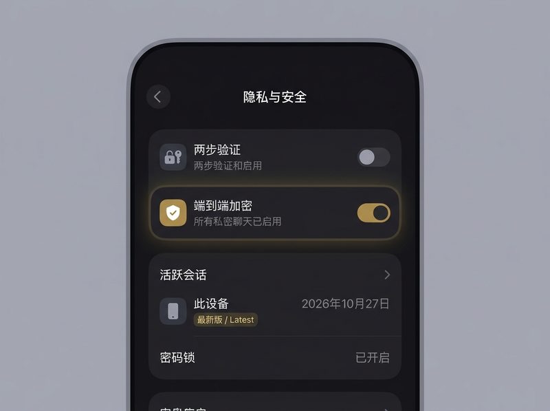 Telegram安全设置面板，展示双步验证与隐私保护功能